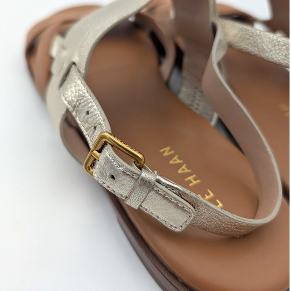 Cole Haan Fawn Women's Slingback Flat Sandal Strappy Tan/Gold Buckle Size US8B - Picture 8 of 9
